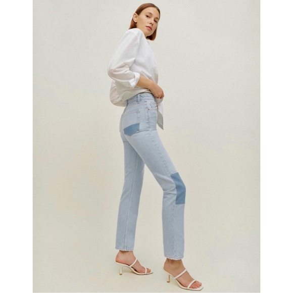 Reformation Cynthia Patch High Rise Straight Jeans In Tahoe NWT - Picture 3 of 14